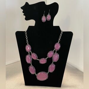 Elegant Purple Oval Necklace and Earring Set